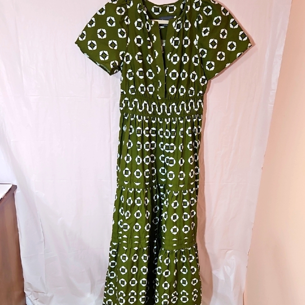 Anthropologie Somerset Green Geometric Dress with Defined Waist
